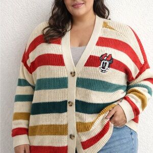 Striped Cardigan Sweater with Embroidered Detail